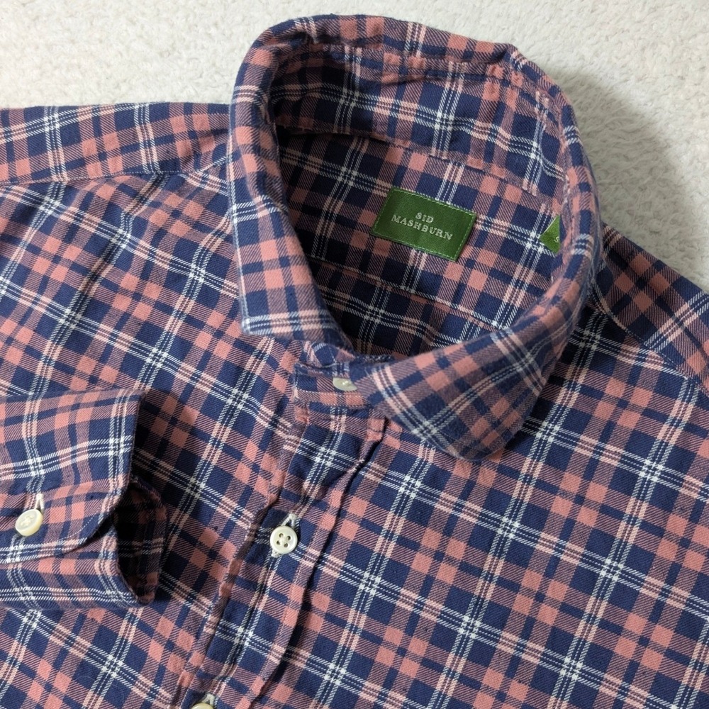 Sid Mashburn Button Down Mens Sm Navy Pink Plaid L/S Cotton Shirt